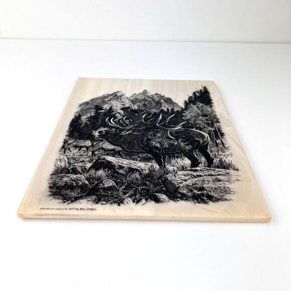 Vintage 1977 Montana Marble Art Etched Bugling Bull Elk Bill O'Neil Gorgeous - Picture 3 of 8